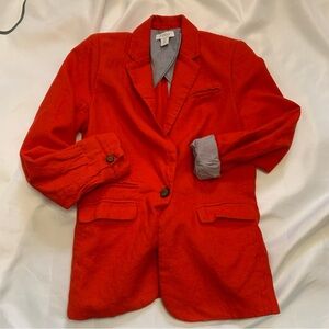 Kenar Vibrant Red Blazer Jacket Women’s Small Linen Blend Blue White Piping